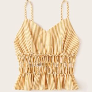 Striped Yellow Ruffle Hem Cami Top